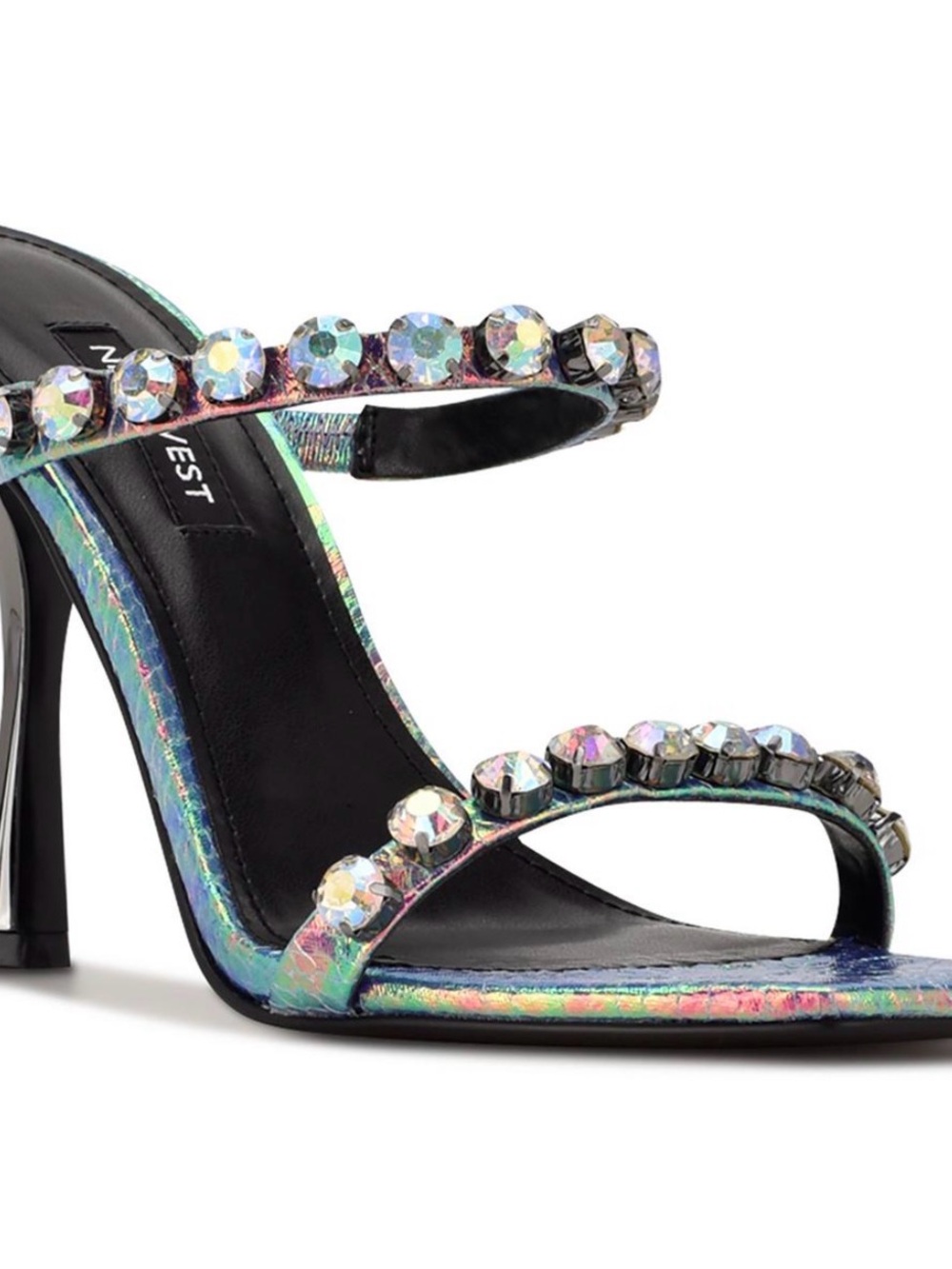 Nine West Iridescent Crystal Strap Heels - Black Multicolor